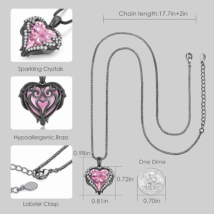 CDE Angel Wings Necklace for Women with Birthstone, Love Heart Silver Tone/Gold Tone Pendant, Ideal Anniversary or Birthday Jewelry Gifts for Wife Girlfriend Her