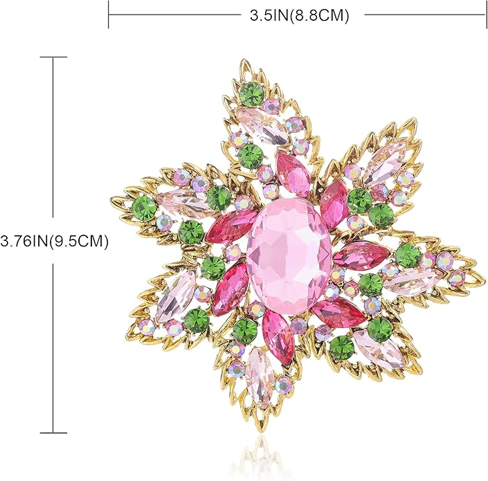 YOQUCOL Vintage Austrian Crystal Rhinestone Flower Shape Big Large Brooch Pin For Women Grils Golden Tone