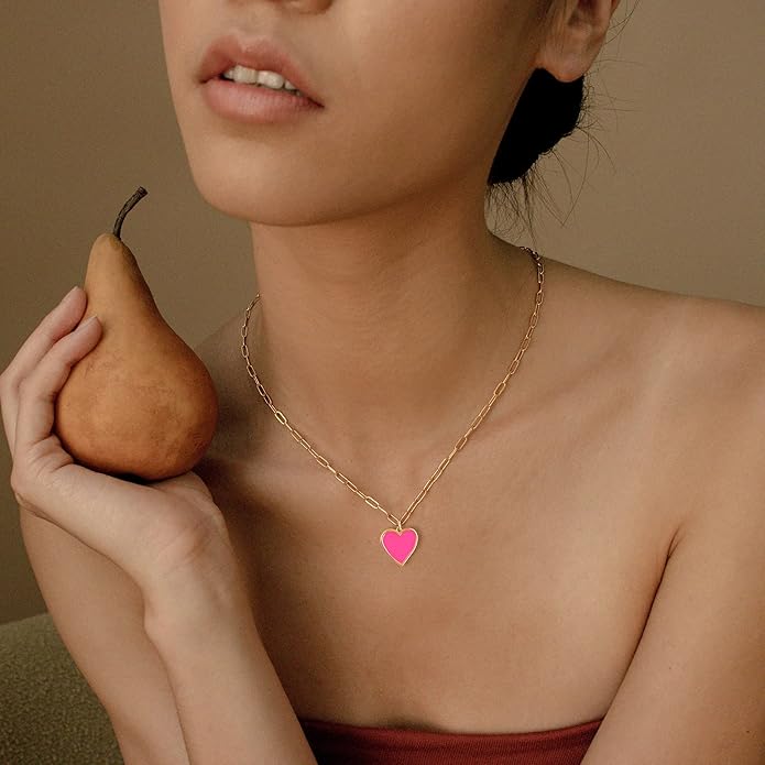 Tewiky Cute Heart Necklace Tiny 14k Gold Heart Pendant Choker Necklaces Small Gold Love Open Heart Chain Necklace for Women Dainty Gold Necklace Gifts for Her