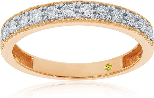 Lab Grown Diamond Wedding Bands for Women | 10K Yellow, White and Rose Gold Certified 1/10 - 1/2 Carat Milgrain Diamond Anniversary Bands, Promise Rings and Stackable Bands