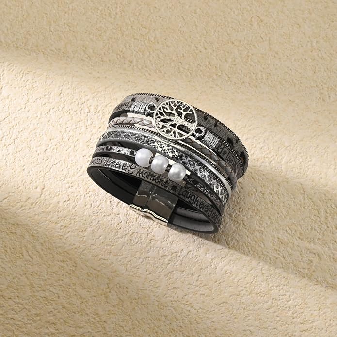 VIBILIA Boho Leather Wrap Bracelets for Women Multi-Layer Bracelets with Strong Clasp Jewelry for Women