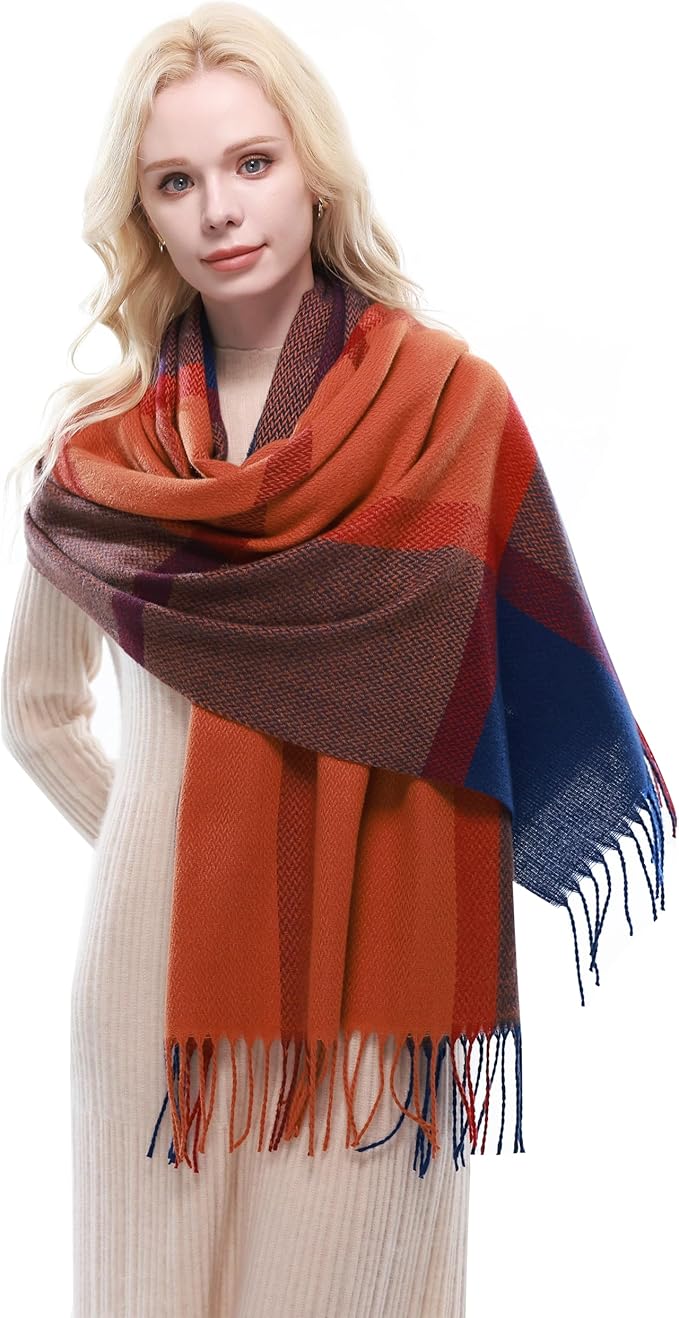RIIQIICHY Plaid Scarf for Women Fall Winter Pashmina Scarves Wraps for Cold Weather Warm Large