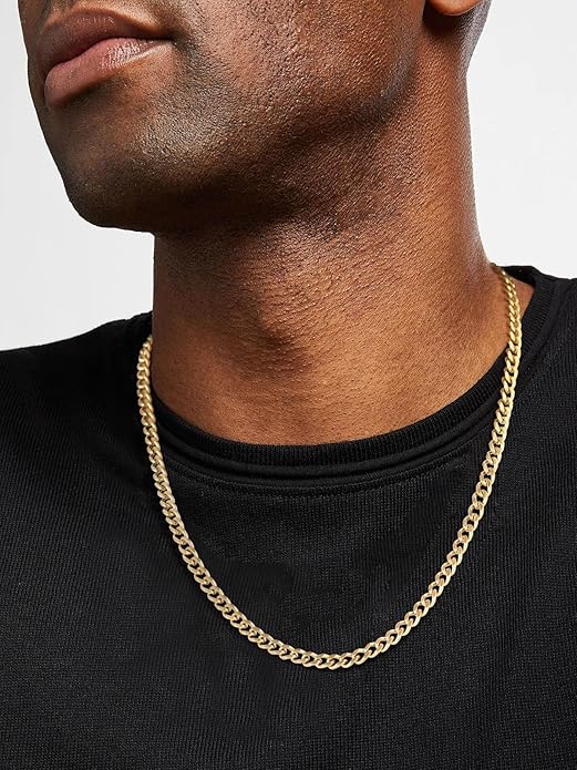 ChainsHouse Miami Cuban Link Chain Necklace for Men, 4.8mm/6mm/10mm/14mm Width, 14K Gold Plated/Stainless Steel/Black Mens Chunky Hip Hop Necklace Curb Chains, 14"-30" Length, Come Gift Box