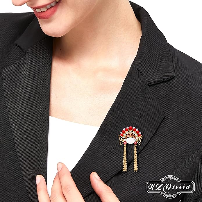 KZQtriid Brooches For Women,14k Gold Plated Copper,Cubic Zirconia Facial Makeup In Beijing Opera Brooch Pins For Women，Cubic Zirconia Broach，Pearl Broach，Chinese Style Broach