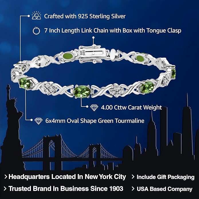 Gem Stone King 2-4 Cttw Infinity Link Gemstone Birthstone Tennis Bracelet for Women | 925 Sterling Silver | Oval 6X4MM | 7 Inch with Secure Clasp | Fine Jewelry for Her Mom Wife Anniversary