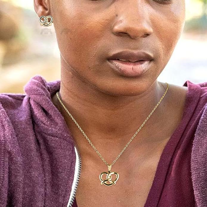 18k Gold Plated Jewelry Set for Women Dainty Necklace & Stud Earrings Trendy Chunky Birthday Mother’s Day Gift