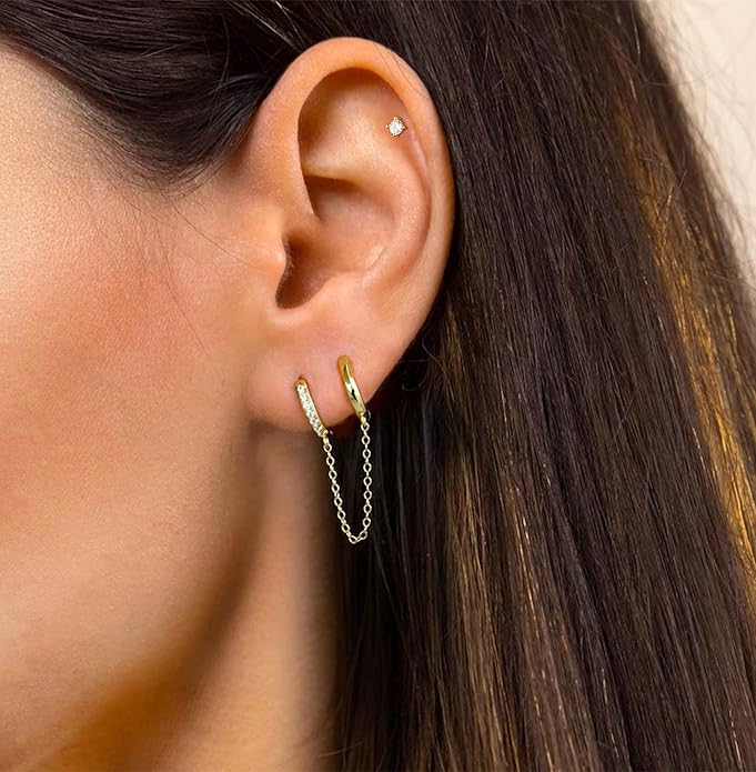 Gold Ear Cuffs Earrings for Women Non Piercing - Clip on Cartilage Earrings Dainty 14K Gold Sterling Silver Plated Cubic Zirconia Huggie Hoop Earring for Women No Tarnish Trendy Jewelry Set