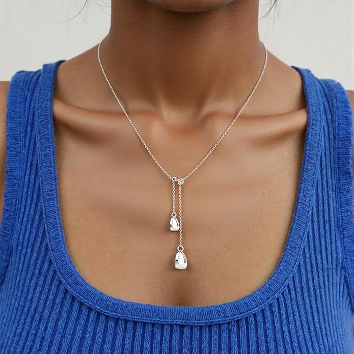 Irregular Y2k Long Y-shaped Necklace with Zircon Inlaid Sparkling Brick Tassel Pendant Double-Layer Chain High-end Fashion Accessory Women's