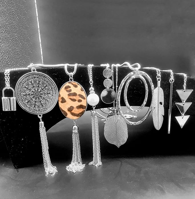 10Pcs Long Pendant Necklace Simple Moon Bar Three Triangle Tassel Lock Sweater Y Shape Punk Chain Choker Necklace for Women Men Gold Silver Plated