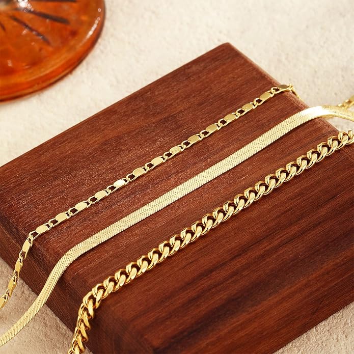 2/3 PCS Gold Anklets for Women Waterproof Cuban Link Anklet Beaded Bracelets Stackable Bracelets 14K Gold Plated Custom Jewelry Gifts Non Tarnish Lightweight