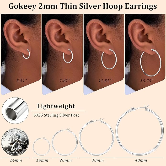 Gold Hoop Earrings Set for Women,14k Gold Plated Gold Hoops with Sterling Silver Post Hypoallergenic Thin Hoop Gold Earrings for Girls Trendy Jewelry Gifts