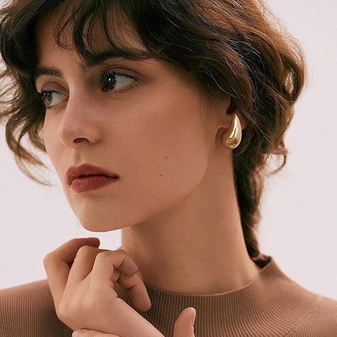 Gacimy Teardrop Earrings Dupes for Women 14K Gold Plated, Chunky Drop Earrings for Women with 925 Sterling Silver Post