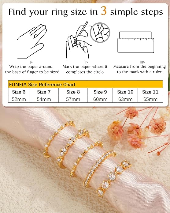 FUNEIA Stackable Silver Gold Rings for Women Non Tarnish 14K Gold Plated Thumb Cubic Zirconia Rings for Women Dainty Pinky Promise Wedding Ring Set Women's Engagement Eternity Band Rings Gold Jewelry