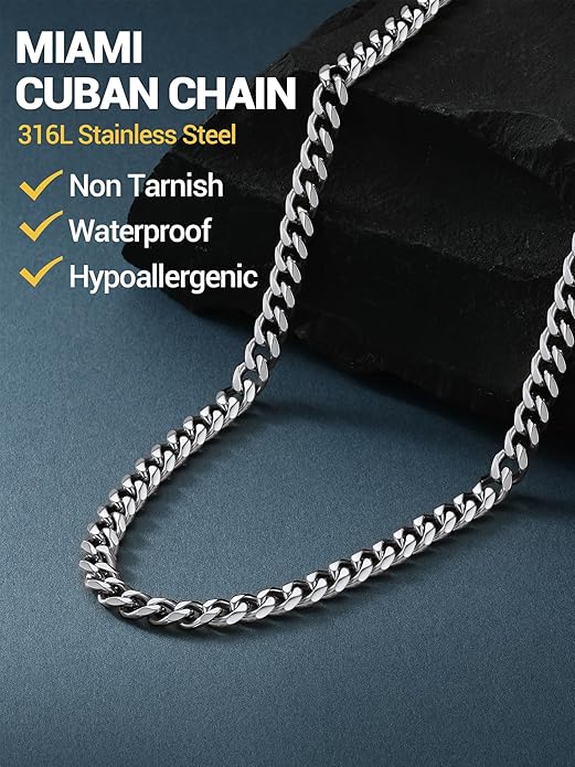 PROSTEEL Miami Cuban Link Chain for Men, 18K Gold/Black/Stainless Steel Necklace,6mm/9mm/12mm Width, Upgrade Clasp & Durable Chain for Mens Womens Jewelry,18"-30",with Gift Box