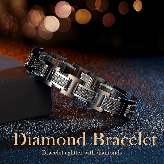 Men's Stainless Steel Two-Tone Square Link diamond Bracelet in Black & Blue Ion-Plated Black