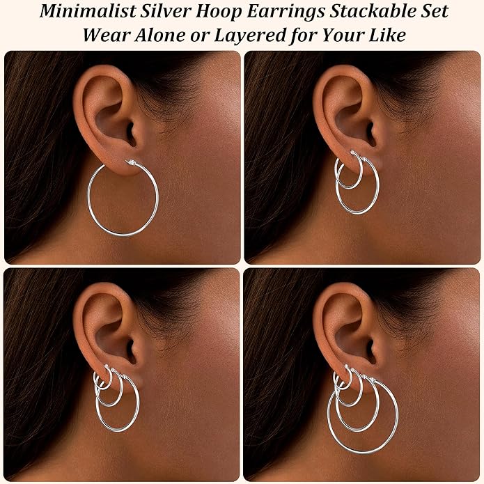 Gold Hoop Earrings Set for Women,14k Gold Plated Gold Hoops with Sterling Silver Post Hypoallergenic Thin Hoop Gold Earrings for Girls Trendy Jewelry Gifts
