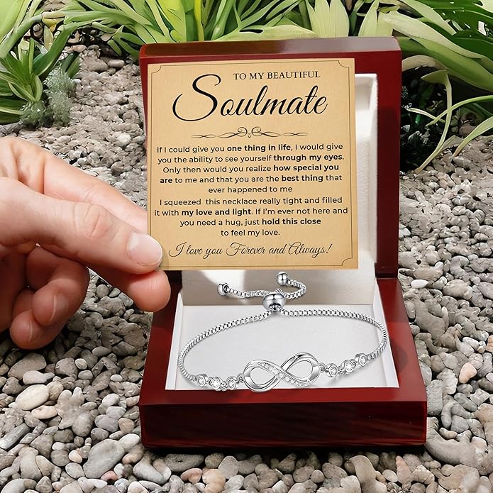 To My Soulmate Bracelet, Soulmate Bracelet For Women, Soulmate's Jewelry Gift From Boyfriend Husband Friend With Message Card And Box Meaning, Valentine Gifts For Her, Birthday Christmas Gifts