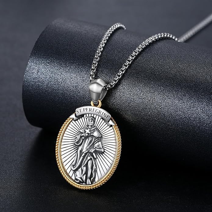 Taioiat Saint Necklace 925 Sterling Silver St Necklace Amulet Pendant Jewelry Religious Gift for Men Women