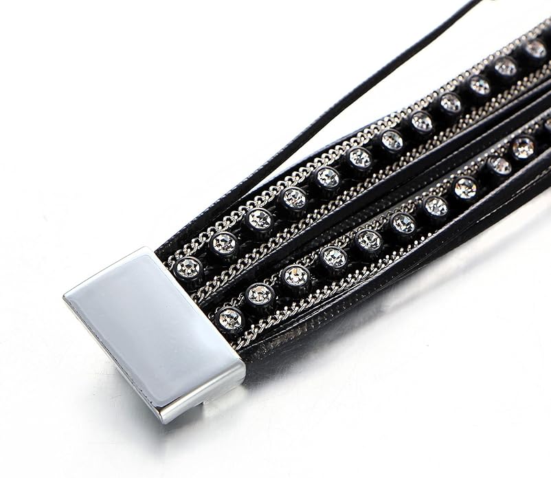 Fesciory Leather Wrap Bracelets for Women, Boho Leopard Multi-Layer Crystal Beads Cuff Bracelet Jewelry