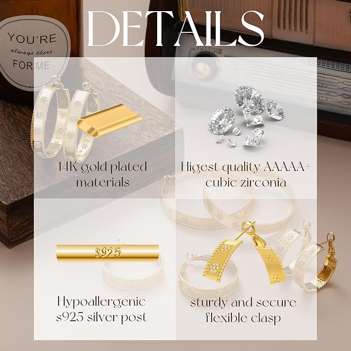 Senteria 8mm Wide 925 Sterling Silver Hoop Earrings for Women Hypoallergenic Chunky Silver Hoop Earrings with Flower Large Thick Hoops Earring Lightweight 14K Gold Plated Hoops for Women 25/30/40/50mm