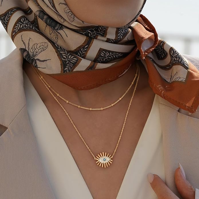 BENEIGE Gold Necklace for Women 14K Gold Plated Evil Eye Necklace Trendy Gold Pendant Necklace Jewelry For Women