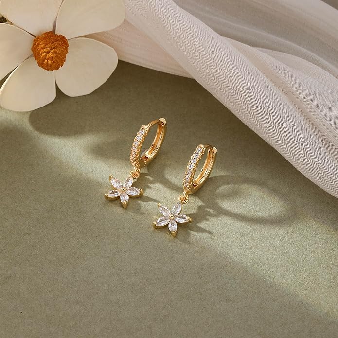 14K Gold Plated Dangle Earrings for Women - Dainty, Trendy, Hypoallergenic CZ Drop Earrings - Simple Long Dangling Jewelry