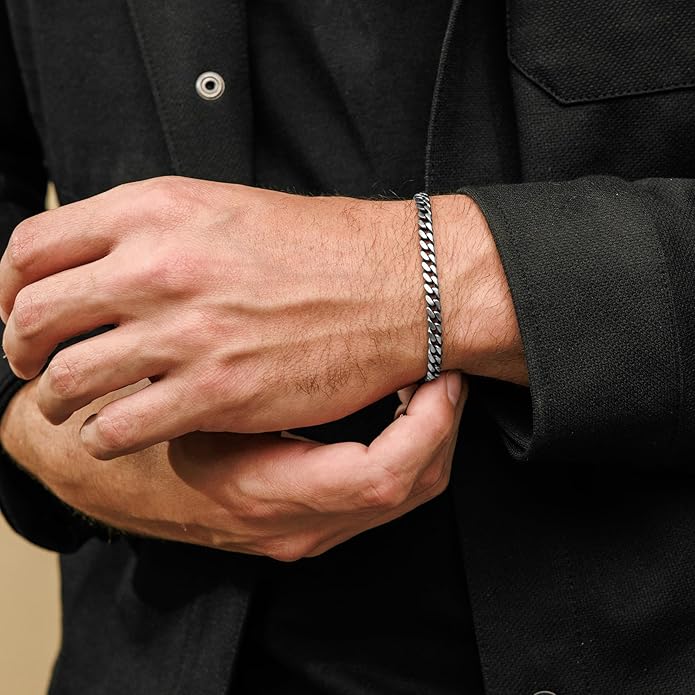 Galis Mens Bracelet - Cuban Link or Box Chain Layered Chain For Men - Premium Stainless Steel, Gift for him, Gold, Silver, Black Bracelet For Men 7-8" Size, 3-5mm Thick