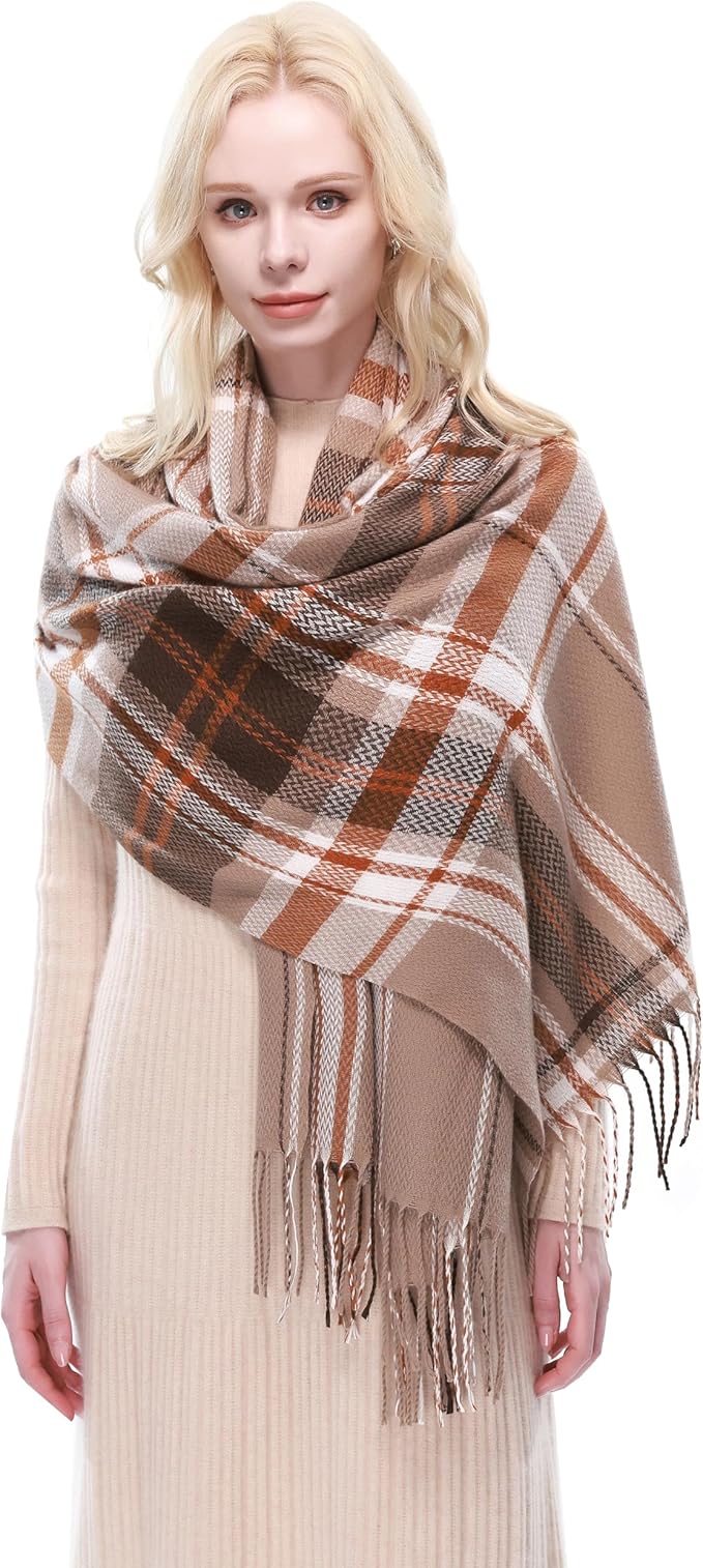 RIIQIICHY Plaid Scarf for Women Fall Winter Pashmina Scarves Wraps for Cold Weather Warm Large
