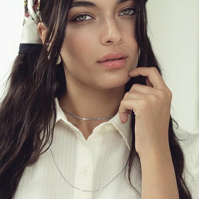 KISPER 925 Solid Sterling Silver 1mm Dainty Thin Box Chain Necklace for Women, Italian Made Tarnish Resistant Waterproof Hypoallergenic, 14 16 18 20 22 24 30 inches