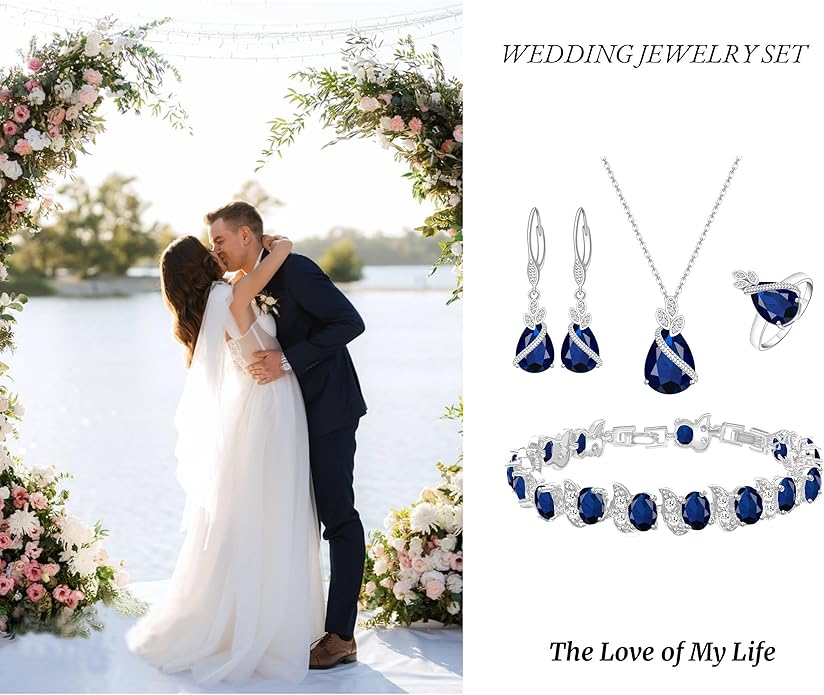 ZCGJWE Wedding Jewelry Set for Women Gem Necklace Earrings Bracelet Luxury Jewelry Set Birthday Valentine's Day Mother's Day Christmas Prom Jewelry Gift