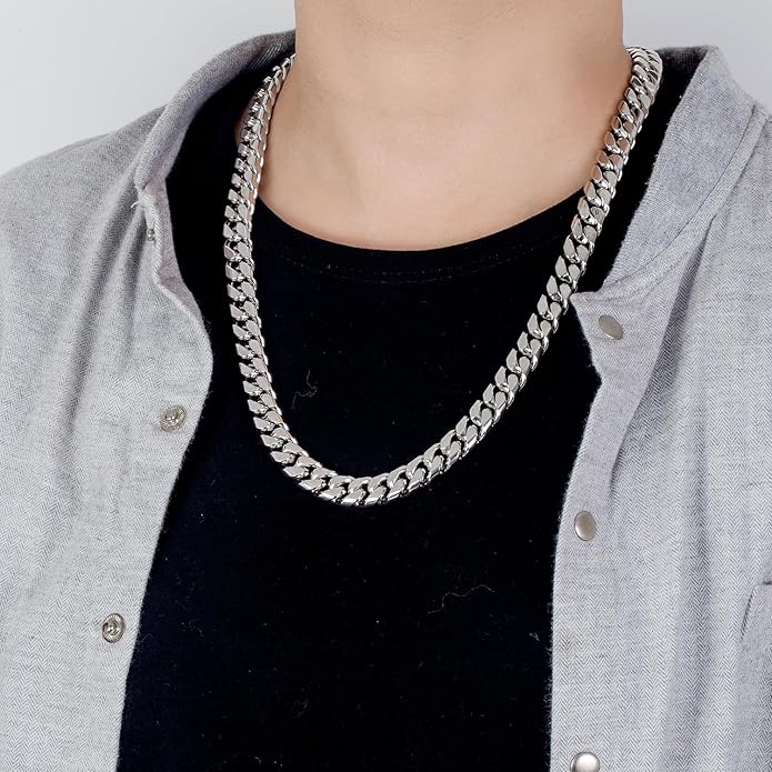 Dankadi Fashion 925 Sterling Silver Solid Miami Cuban Link Chain Necklace 8MM & 12MM- Curb Cuban Thick Big Link Choker For Men 20 "22" 24 "26" 28" Fine Jewelry
