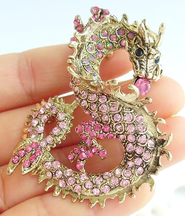 Art Style 2.36" Dragon Brooch Pin Pendant Austrian Crystal BZ2980