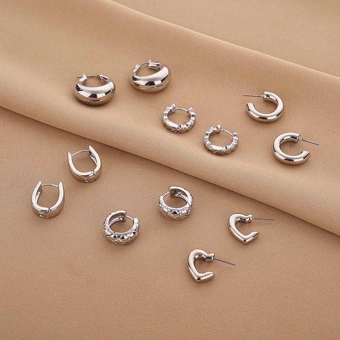 Wgoud Chunky Hoop Earrings Set 14K Gold Plated Hoop Earrings for Women Hypoallergenic, Thick Twisted Huggie Hoops Earring Set