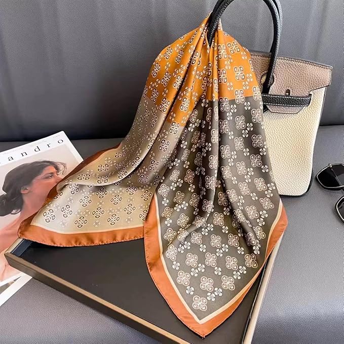 ANDANTINO 100% Mulberry Silk Square Scarf for Hair-25.6" X25.6'' Women Men Natural Silk Neckerchief Digital Printed Headscarf