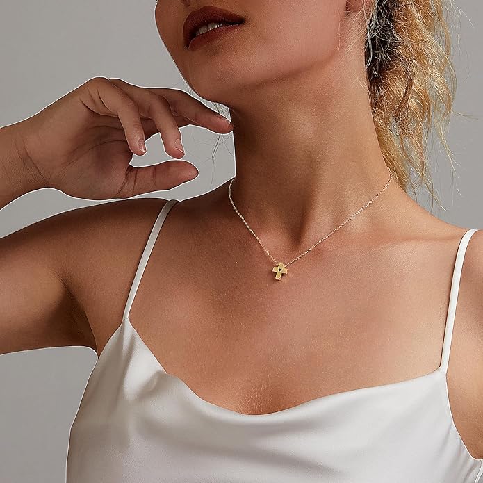 Partm Gold Cross Necklace for Women 14K Plated Dainty Pendant Cross Chain Faith Crucifix Choker Baptism Necklace for Women Trendy Religious Jewelry Hypoallergenic