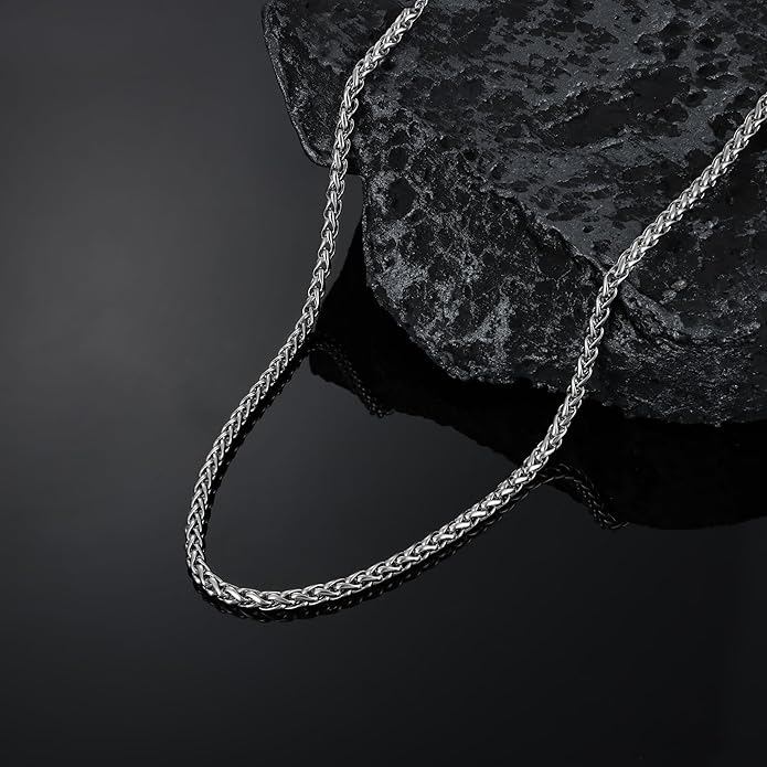 Fiusem Black Wheat Chains for Men and Women, 2/2.5/3/4/5mm Stainless Steel Necklace Chain, Mens Necklace Jewelry Gift 16-28 Inch