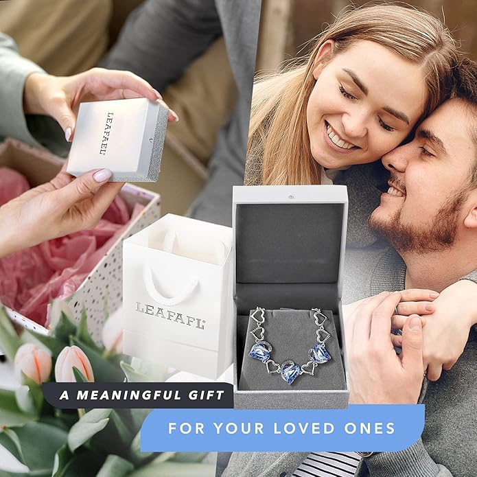 Leafael Infinity Love Heart Link Bracelets, Birthstone or Healing Stone Crystal Bracelet for Women, Silver Tone Jewelry Gifts for Her, 7-inch Chain and 2-inch Extender