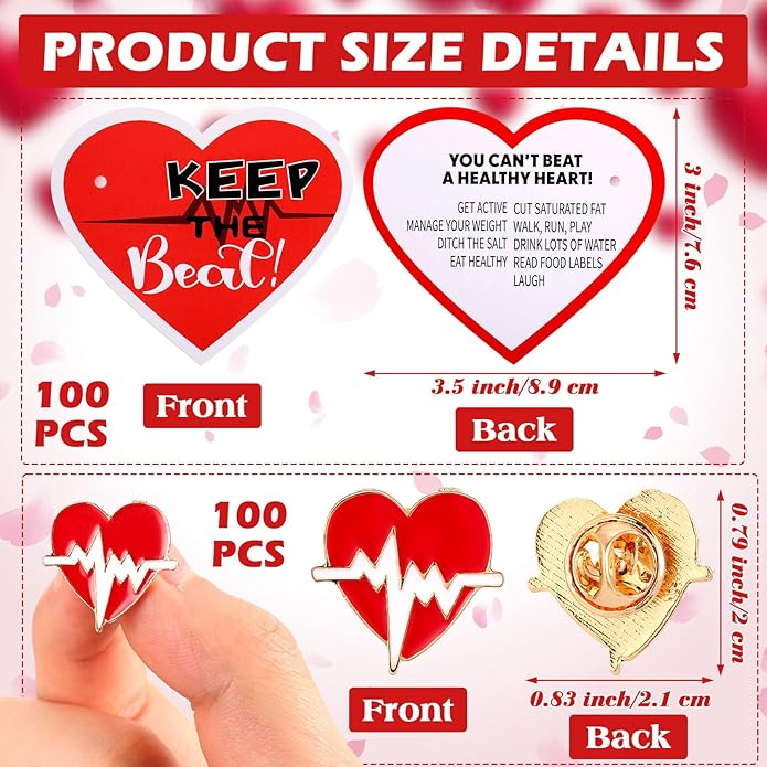 Geyoga Heart Pins on Card Heart Disease Awareness Brooches Red Disease Nurse Pins Healthcare Cards