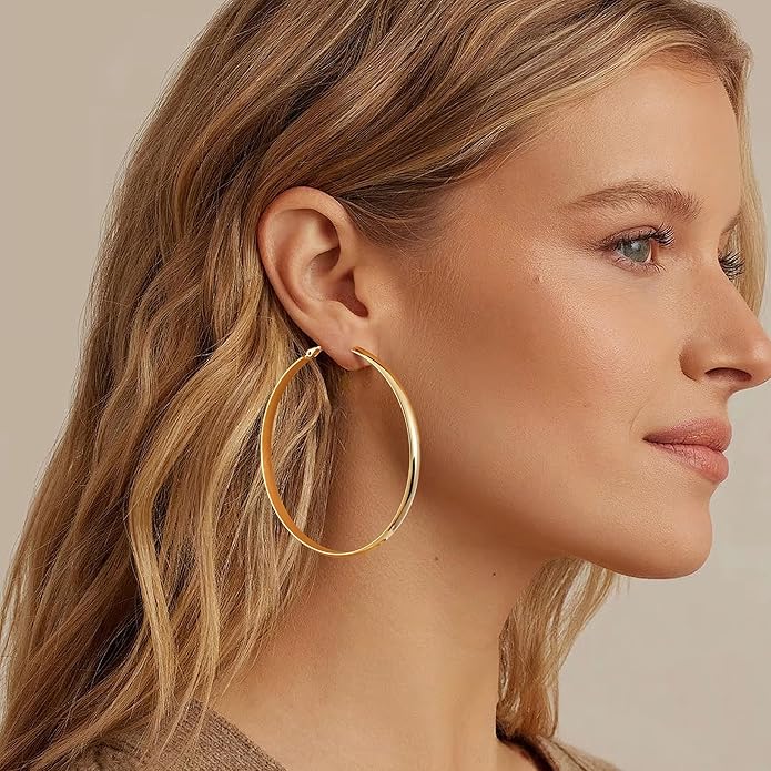 Gacimy 14K Gold Plated Hoop Earrings for Women, 14k Real Gold Plated with 925 Sterling Silver Post, Hypoallergenic Lightweight Thick Hoops Earrings for Women Trendy