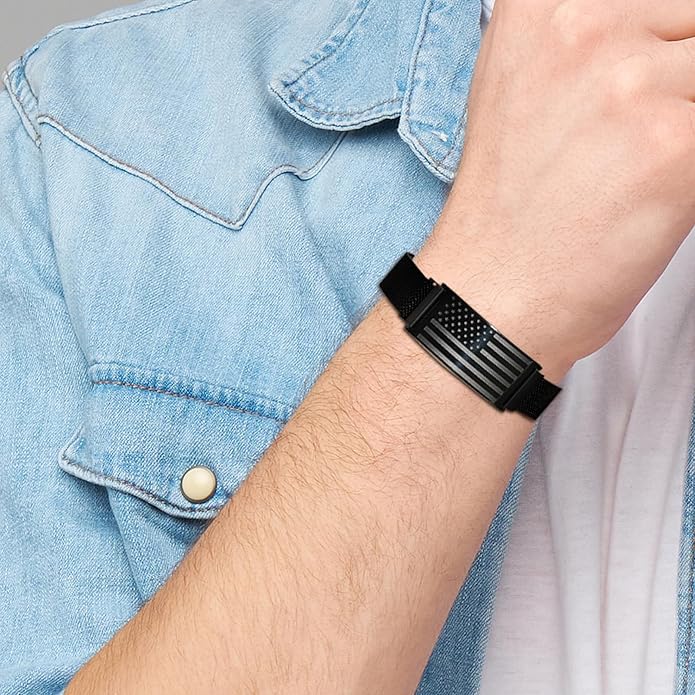 Bracelet for Men/Husband/Uncle/Bonus Dad/New Dad/Papa/Stepdad,American Flag Bracelet Fathers Day Valentines Christmas Jewelry Gifts,Adjustable Size