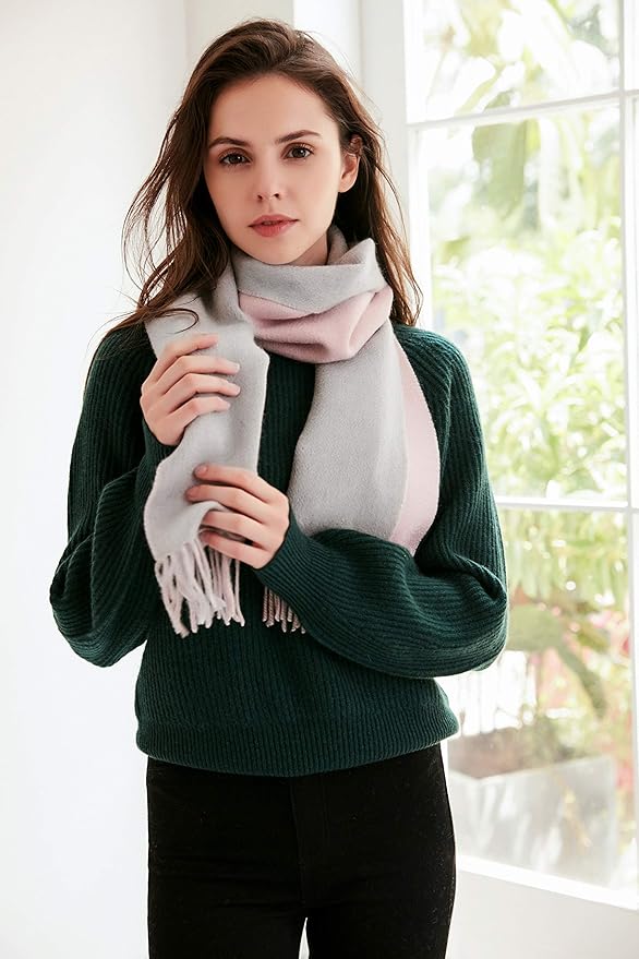 EURKEA 100% Cashmere 2025 Winter Scarf for Women Fringed Edges Warm & Soft Lightweight Solid/Plaid/Two-Tone Free Size