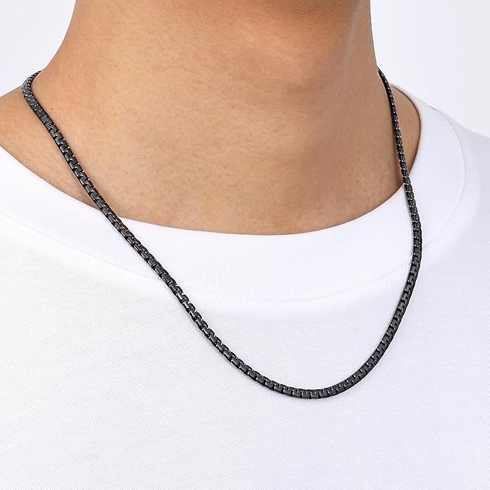 Fiusem Flat Box Chains for Men, 14k Gold Plated Stainless Steel Chain Necklace, 2.5/3/4/4.5/5mm Necklaces for Men and Women 16-28 Inch