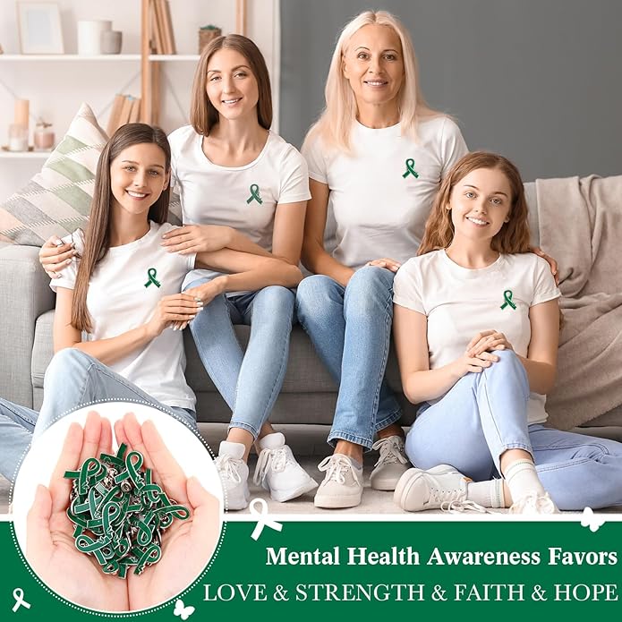 Tondiamo Green Ribbon Lapel Pins Mental Health Awareness Pin Hope Brooch Badge Items Favors Gifts for Campaigns Event