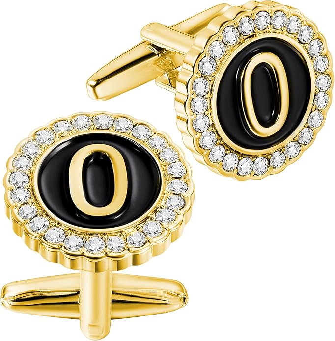 HAWSON A-Z Initial Cufflinks for Men and Women with Clear Crystal, Gold Silver Color Rasied Letter A-Z Cuff Links for French Shirt, Gift for Normal and Business Wearing