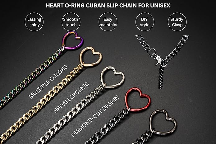 Chunky Gold Choker Necklaces for Women, Long Gold Chain Heart Necklace, 36 Inches Slip Chain Adjustable Lariat Heart Y Necklace for Women and Men, Goth Chunky Heart Necklace Jewlery Gifts