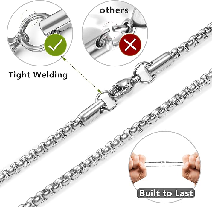 Romass 2 Pcs Cross Necklace for Men Boys,Stainless Steel Pendant Silver Black Gold Crosses Chain Jewelry Gifts Box 16-30 inches