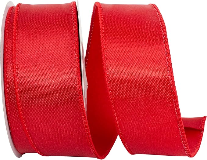 Reliant Ribbon 92575W-065-09F Satin Value Wired Edge Ribbon, 1-1/2 Inch X 10 Yards, Red