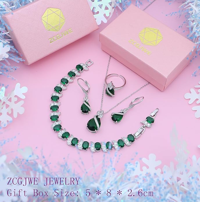 ZCGJWE Wedding Jewelry Set for Women Gem Necklace Earrings Bracelet Luxury Jewelry Set Birthday Valentine's Day Mother's Day Christmas Prom Jewelry Gift