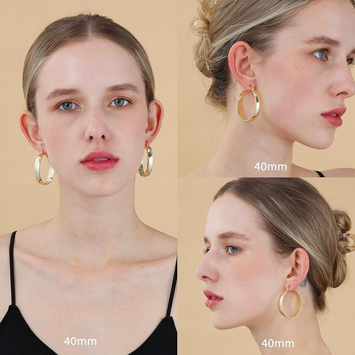 8mm Thick 925 Sterling Silver Hoops Earrings for Women 14K Real Gold Large Hoop Earrings Hypoallergenic and Lightweight Big Hoop Earrings for Women 20/30/40/50/60/70MM