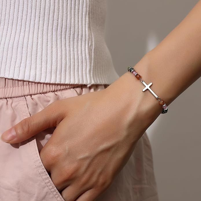 TONY & SANDY Christian Cross Bracelet for Women, Stocking Stuffers for Women, Confirmation Baptism Easter Gifts, Unique Gift for Friends Daughter Mom Sister in Christ on Birthday Christmas